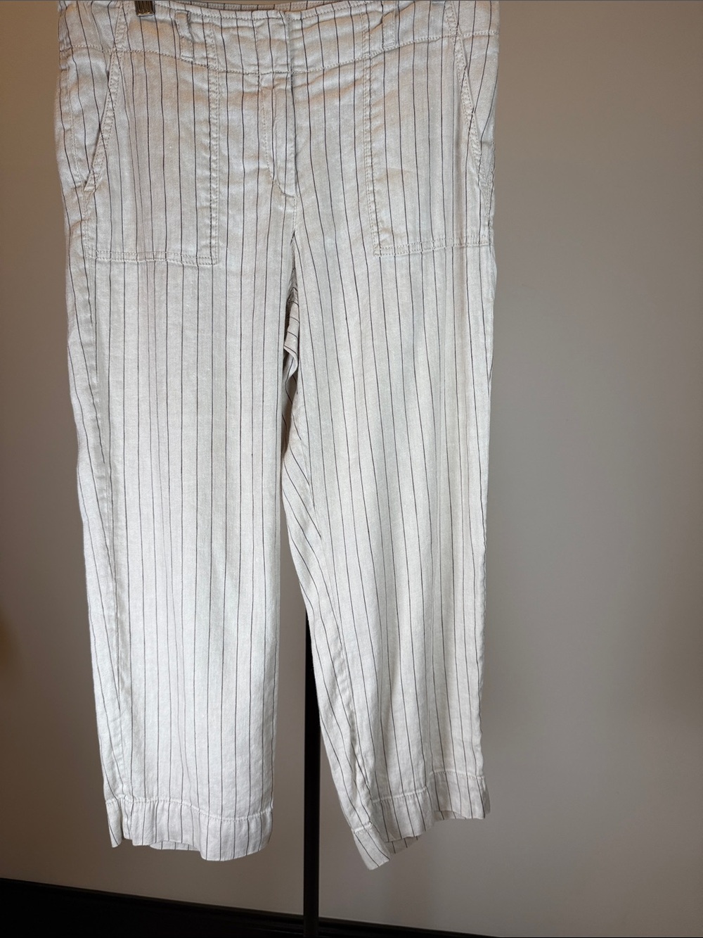 LOFT Striped Linen Blend Wide Leg Crop Pants Pockets | Size 10